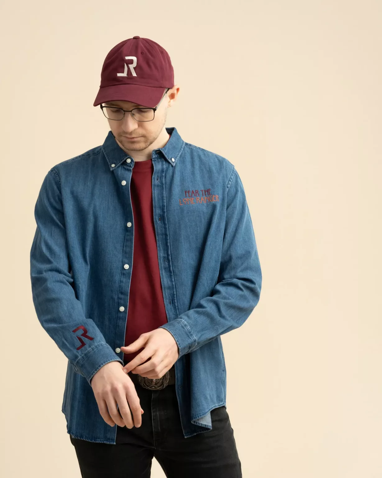 LavendersRanch (LR) Lone Ranger denim shirt – sustainable denim shirt with chest embroidery and LR sleeve logo